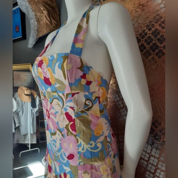 Zara Nwt Floral Multicolor Linen Blend Maxi Dress - Picture 7 of 14
